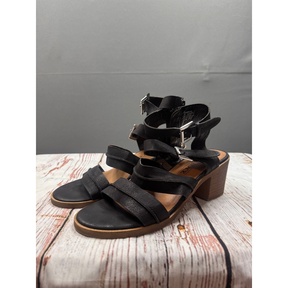 Solely Black Cabrial Sandals Women Black Gladiator Strappy Block Heel Size 9M
